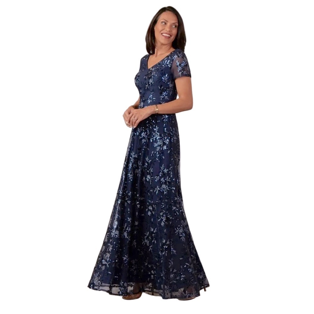 AZAZIE UPSTUDIO MENLO Dress Gown Maxi A-Line Sequins Dark Navy Women size 20